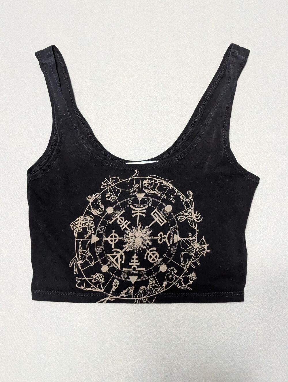 Astrology Tank Top Womens Small Out From Under Black Zodiac Graphic Cropped Goth